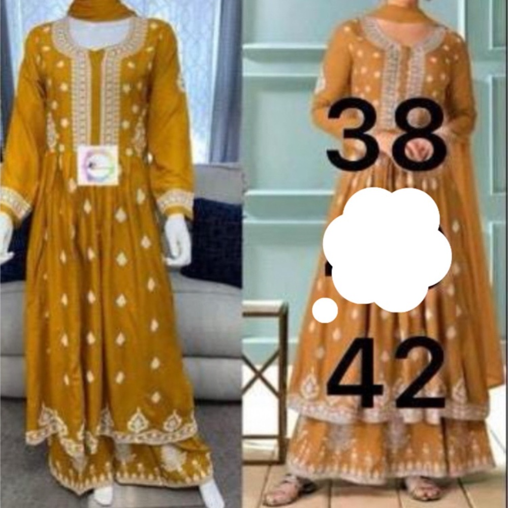 Indian designer long frock with wide plazzo with dupattaSize 38 and 42